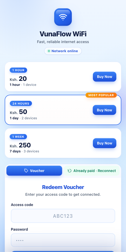 Captive Portal — VunaFlow