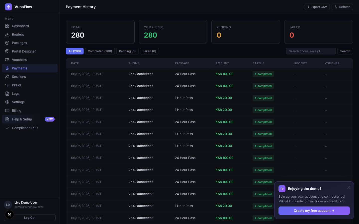 Payments view