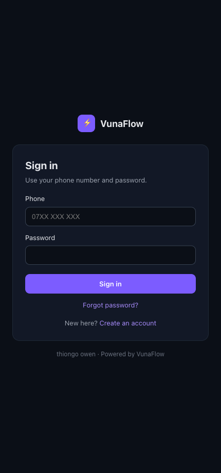 Customer Portal — VunaFlow